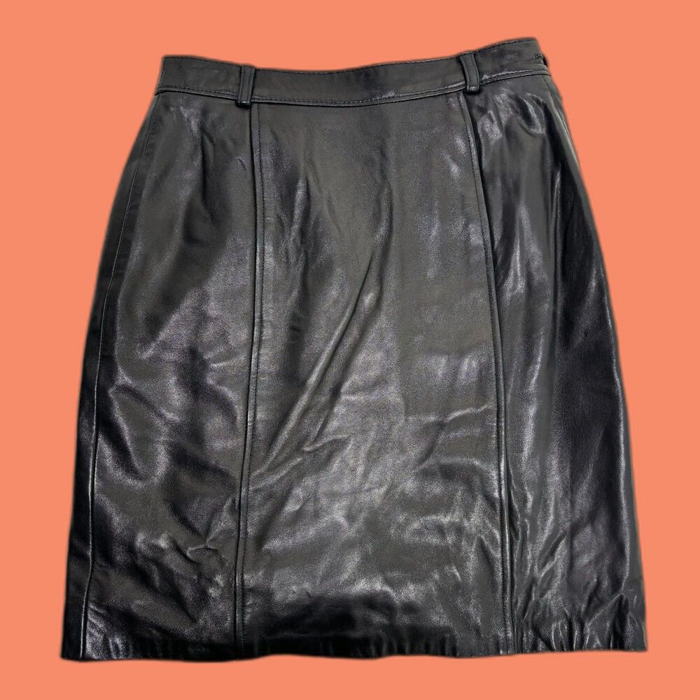 Vtg Ann Taylor Black Leather A-Line Knee Length Skirt Women's Sz 2 USA made